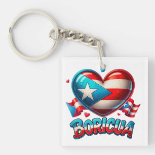 Puerto Rico Boricua Love Heart Flag Key Ring