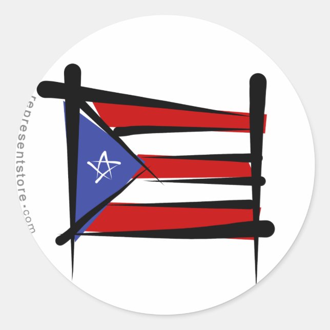 Puerto Rico Brush Flag Classic Round Sticker (Front)