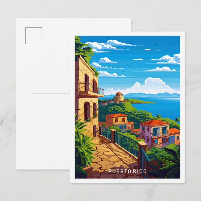 Puerto Rico Caribbean Travel Vintage Illustration Postcard (Front/Back)