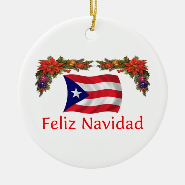 Puerto Rico Christmas Ceramic Tree Decoration (Front)
