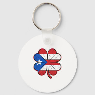 Puerto Rico Clover Flag Vintage Engraving Vector D Key Ring