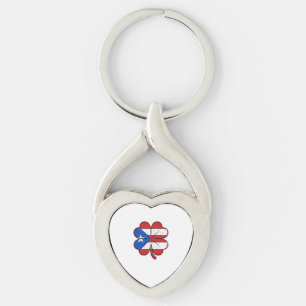 Puerto Rico Clover Flag Vintage Engraving Vector D Key Ring