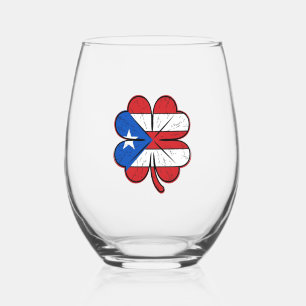 Puerto Rico Clover Flag Vintage Engraving Vector D Stemless Wine Glass