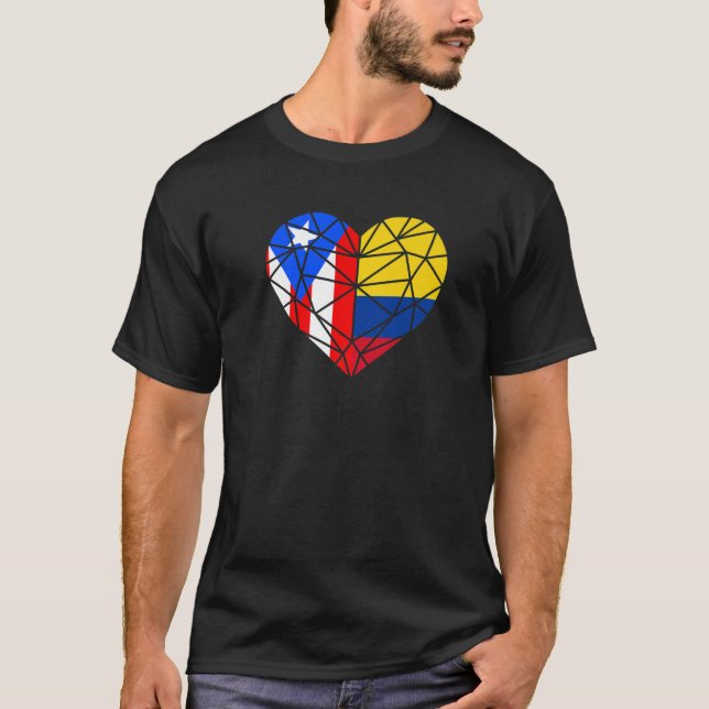 Puerto Rico Colombia Flag Boricua Heart Brotherhoo T-Shirt (Front)