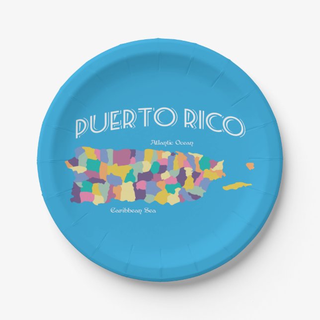 Puerto Rico Colourful Map Paper Plate (Front)