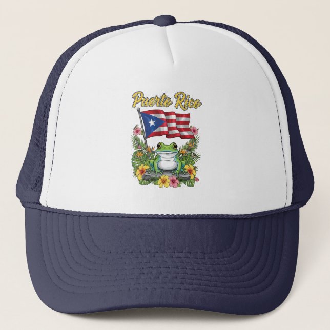 Puerto Rico Coquí Frog Boricua Pride Trucker Hat (Front)
