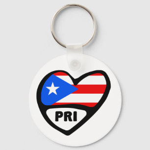 Puerto Rico Country Code Flag Heart Keyring, PRI Key Ring