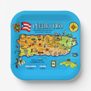 Puerto Rico Country Map Paper Plate