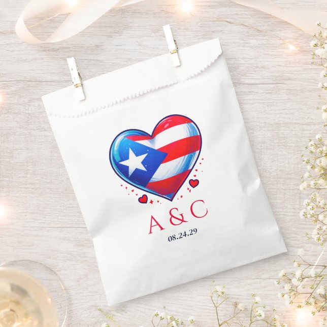 Puerto Rico Couple Heart Wedding Favour Bags (Clipped)