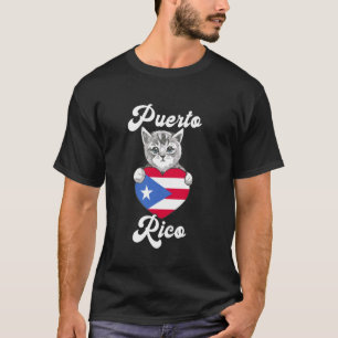 Puerto Rico Cute Cat Boricua Heart Flag Puerto Ric T-Shirt