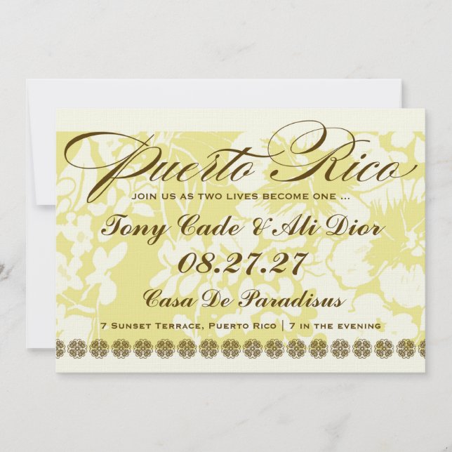 PUERTO RICO Destination Tropical Floral Linen Invitation (Front)