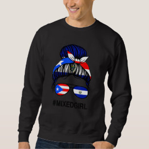 Puerto Rico El Salvador Flag Puerto Rican Messy Bu Sweatshirt