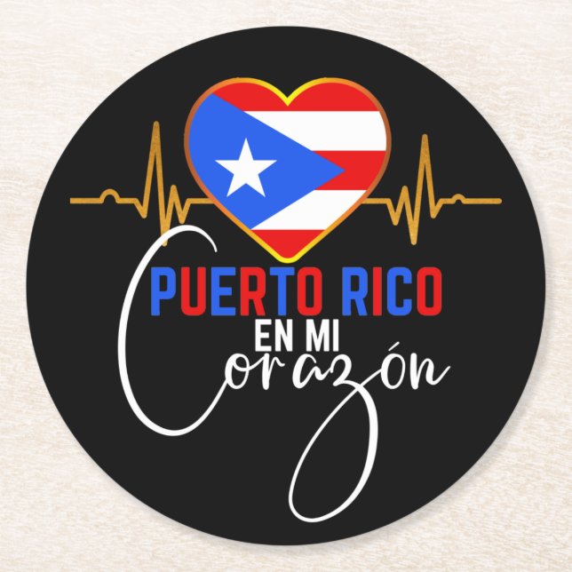 Puerto Rico en mi Corazon Puerto Rican Pride  Round Paper Coaster (Front)