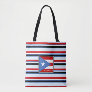 Puerto Rico Flag and Stripes Personalised Tote Bag