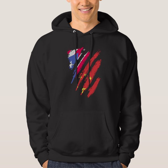 Puerto Rico Flag China Grown Patriot Country Strip Hoodie (Front)