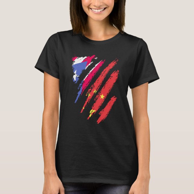 Puerto Rico Flag China Grown Patriot Country Strip T-Shirt (Front)