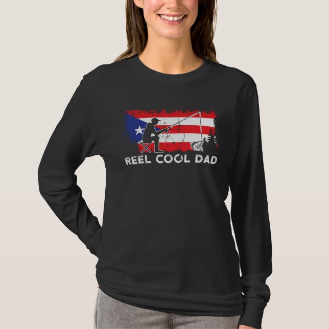 Puerto Rico Flag Cool Dad Fishing Fisherman Father T-Shirt (Front)