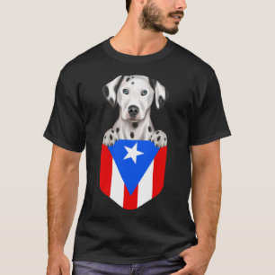 Puerto Rico Flag Dalmatian Dog In Pocket T-Shirt