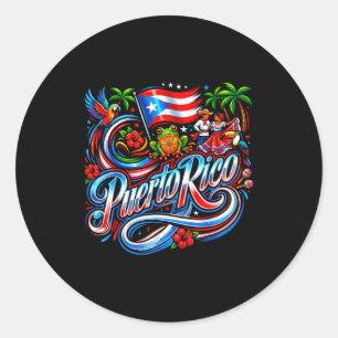Puerto rico flag floral frog boricua hispanic classic round sticker