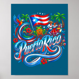 Puerto rico flag floral frog boricua hispanic poster