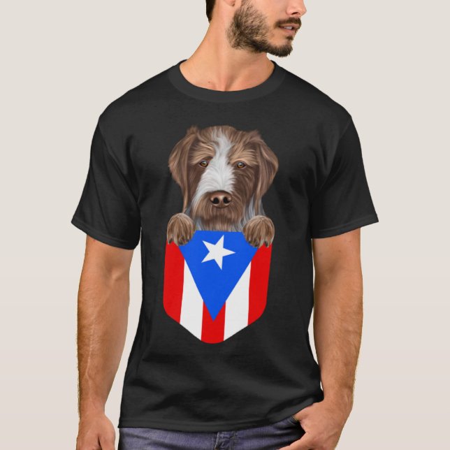 Puerto Rico Flag German Wirehaired Pointer Dog In  T-Shirt (Front)