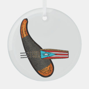 Puerto Rico Flag Guiro Glass Tree Decoration