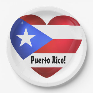 Puerto Rico Flag Heart Paper Plate