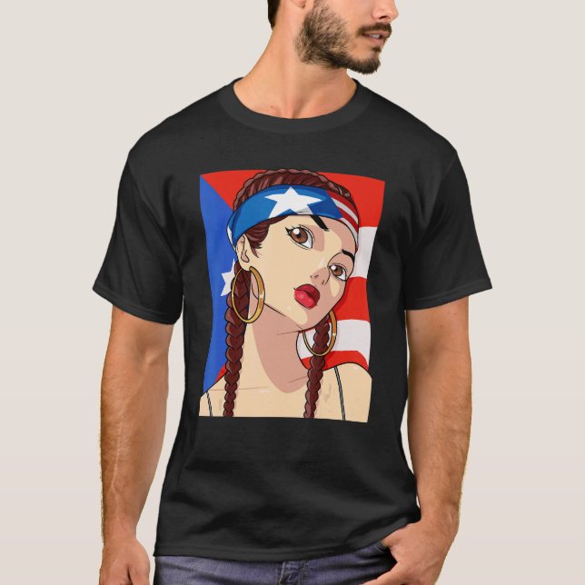 Puerto Rico Flag Hip Hop Girl Latino Rican Pride B T-Shirt (Front)