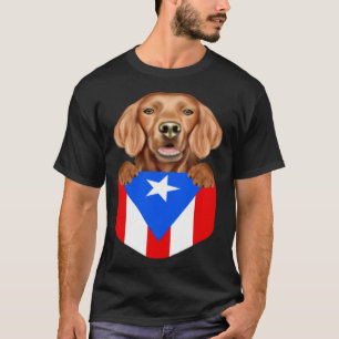 Puerto Rico Flag Irish Setter Dog In Pocket T-Shirt