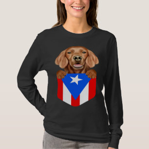 Puerto Rico Flag Irish Setter Dog In Pocket T-Shirt
