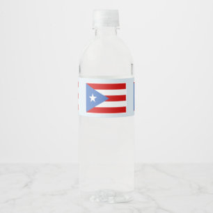 Puerto Rico Flag on Light Blue Water Bottle Label