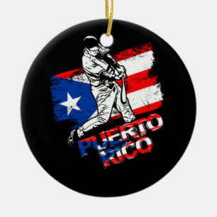 Puerto Rico Flag Puerto Rican Baseball Player Base Ceramic Tree Decoration