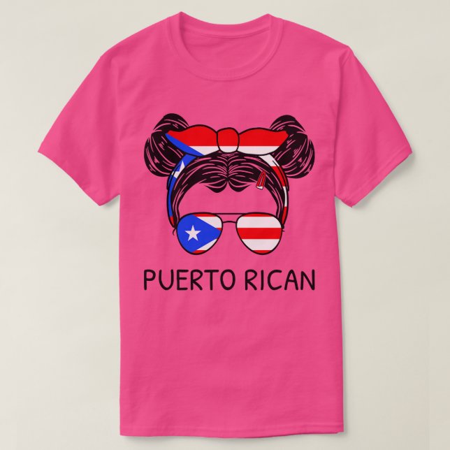 Puerto Rico Flag Puerto Rican Girl With Messy Buns T-Shirt (Design Front)