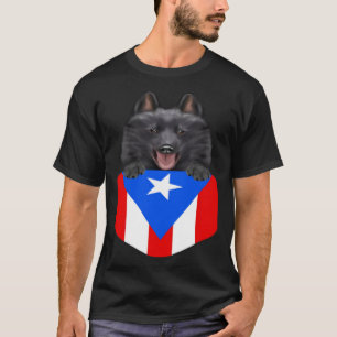 Puerto Rico Flag Schipperke Dog In Pocket T-Shirt