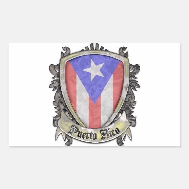 Puerto Rico Flag - Shield Crest Rectangular Sticker (Front)
