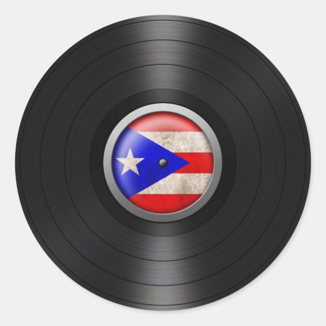Puerto Rico Flag Vinyl Record Album Graphic Classic Round Sticker (Front)