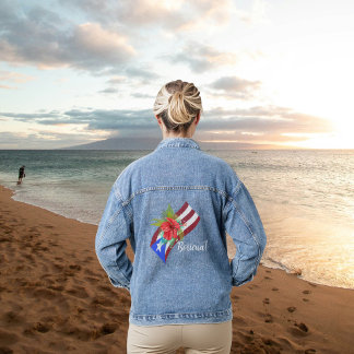 Puerto Rico flag with flor de maga boricua Denim Jacket