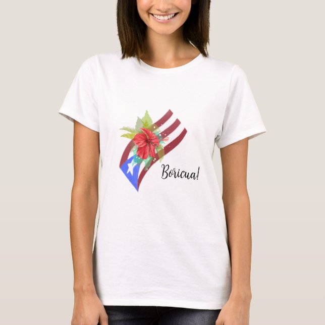 Puerto Rico flag with flor de maga boricua T-Shirt (Front)
