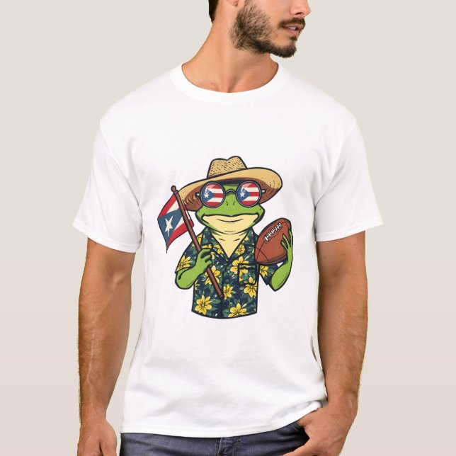 Puerto Rico Football Coquí Frog Boricua Pride T-Shirt (Front)