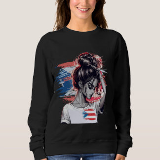 Puerto Rico Girl Messy Hair Puerto Rico Flag Pride Sweatshirt