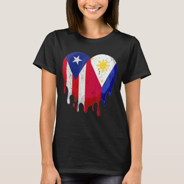 Puerto Rico Greece Flag Heart Citizen Grown Patrio T-Shirt (Front)