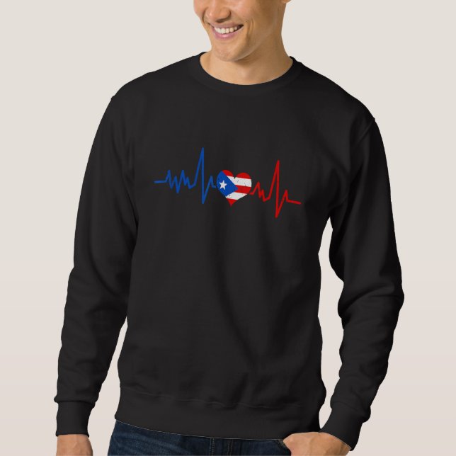 Puerto Rico Heart Puertorro Heartbeat EKG Pulse Pu Sweatshirt (Front)