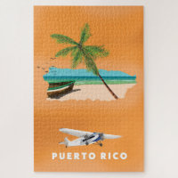 Puerto Rico illustrated map travel poster.