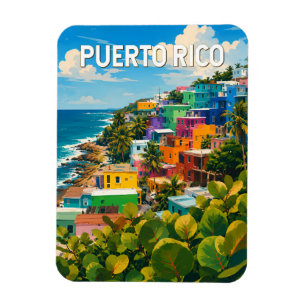 Puerto Rico Illustration Travel Art Vintage Magnet