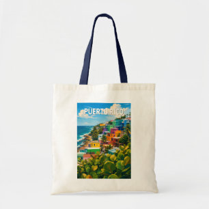 Puerto Rico Illustration Travel Art Vintage Tote Bag
