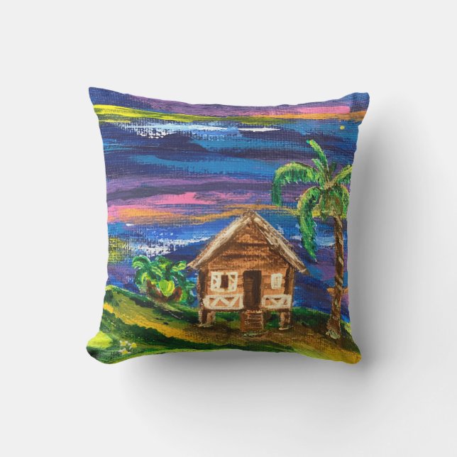 Puerto Rico jibaro house outdoor throw pillow (Front)