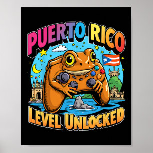 Puerto Rico Level Unlocked Gamer Coqui Frog Poster