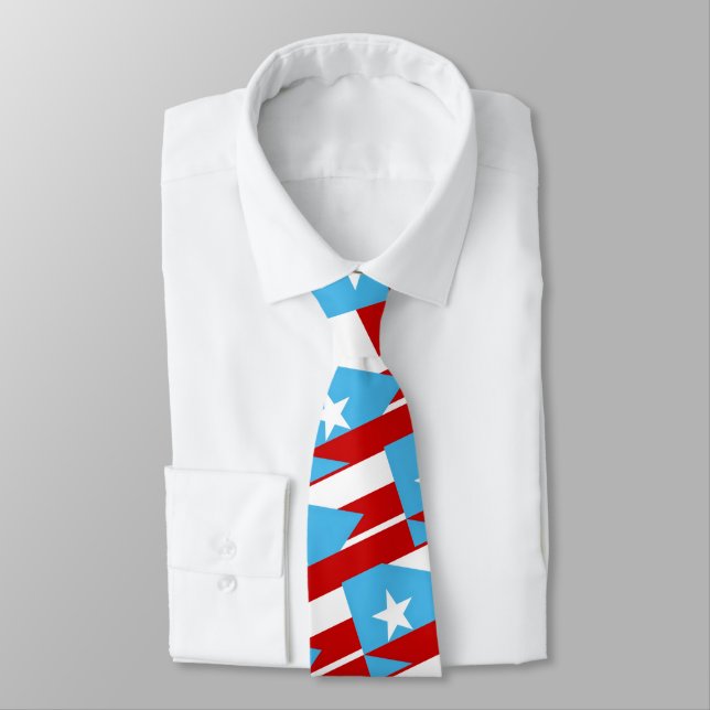 Puerto Rico Light Blue Flag Pattern Necktie (Tied)