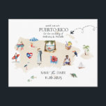 Puerto Rico Map Destination Wedding Save the Date Postcard<br><div class="desc">Announce your tropical celebration in style with this watercolor Puerto Rico map Save the Date postcard with QR Code. Featuring hand-painted island icons, vibrant coastal details, and a heart marking Ponce, this destination wedding design perfectly captures the charm and romance of your Caribbean location. Fully customisable with your names, date,...</div>