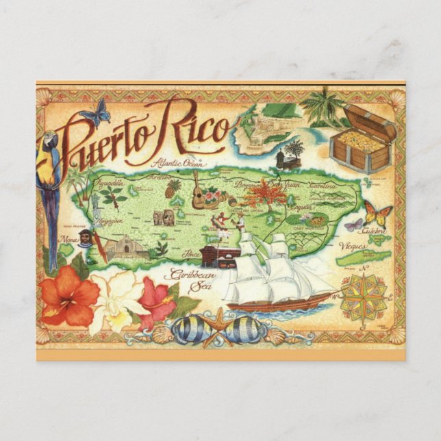 Puerto Rico Map  Postcard (Front)